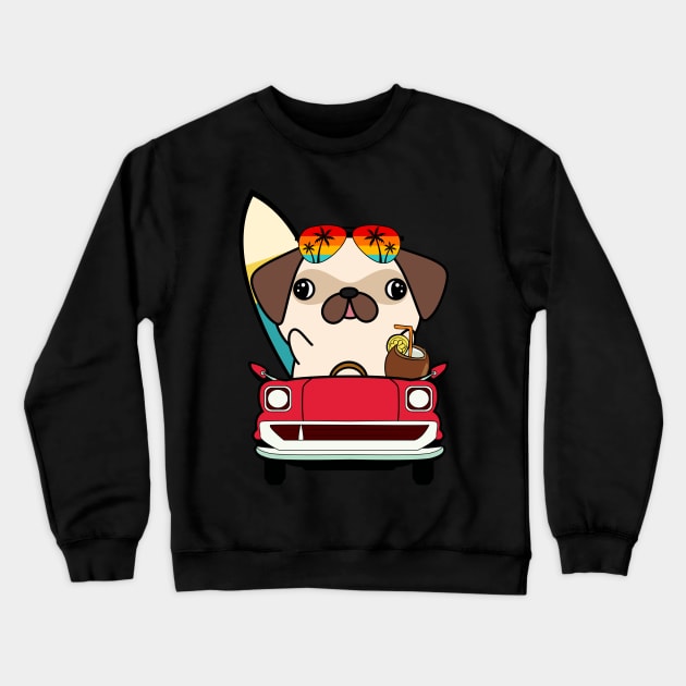 Funny pug driving a car Crewneck Sweatshirt by Pet Station